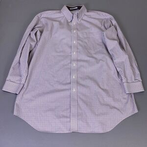 Paul Fredrick Shirt Men's 18.5 35 Non-Iron Pinpoint Tattersall White Navy Red *